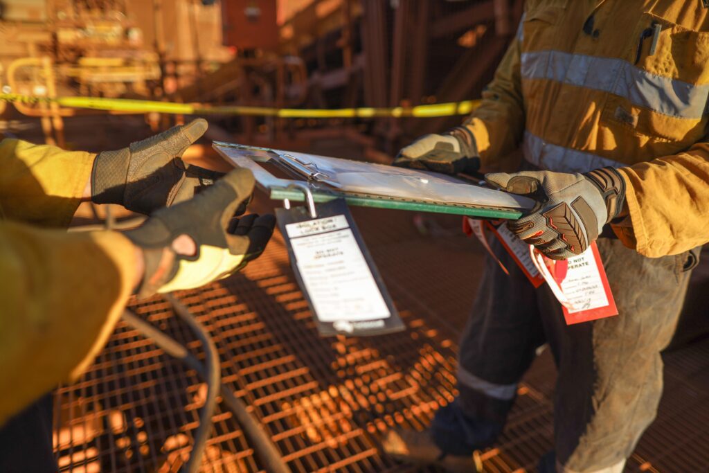 Link Resources students practicing safety document handover during Issue Work Permits Training.