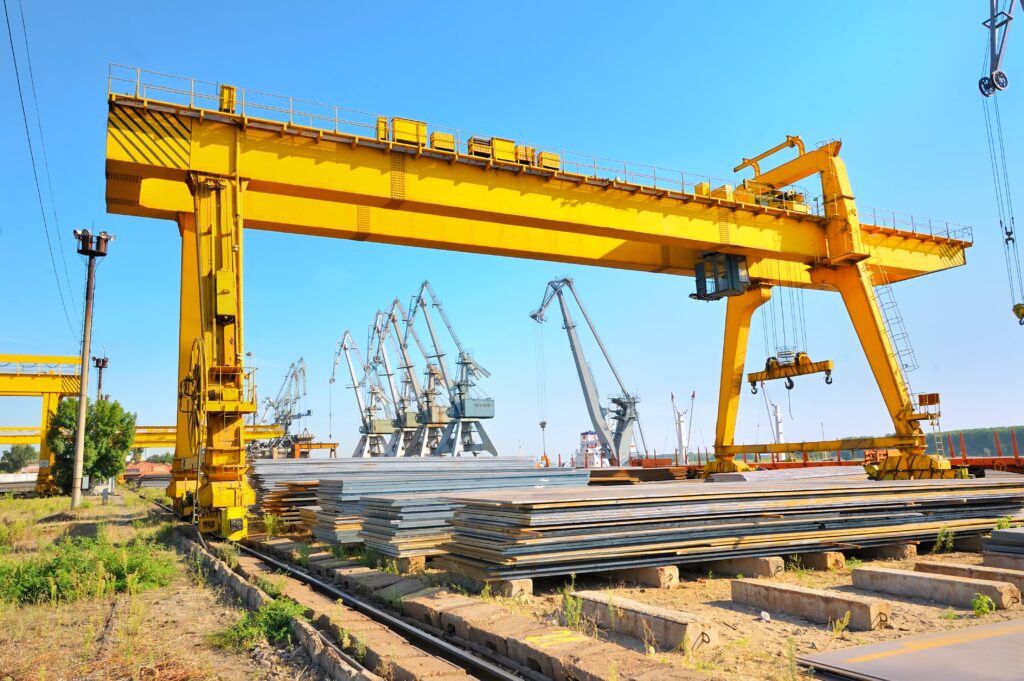 Link Resources overhead gantry crane training heavy lifting crane moving steel materials